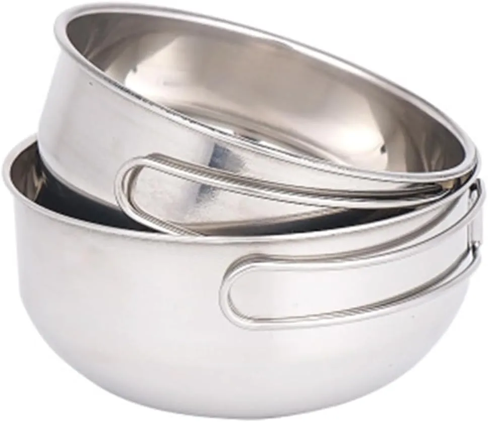 304 Stainless Steel 2-Piece Camping Bowl Set Portable Folding Cooking Bowl Multi-Function Travel Bowl for Fishing Hiking