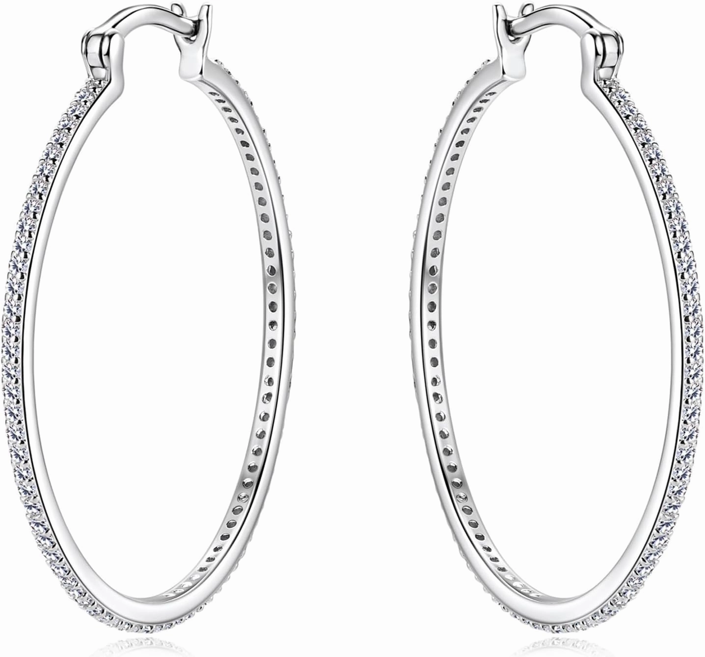 30/40mm Moissanite Hoop Earrings, D Color VVS1 Clarity 925 Sterling Silver Large Thin Huggie Earrings for Women Wife Mom Birthday Wedding Jewelry Gifts