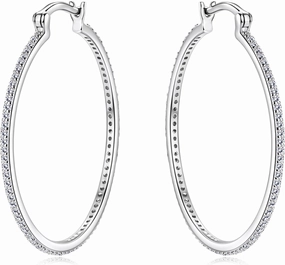 30/40mm Moissanite Hoop Earrings, D Color VVS1 Clarity 925 Sterling Silver Large Thin Huggie Earrings for Women Wife Mom Birthday Wedding Jewelry Gifts