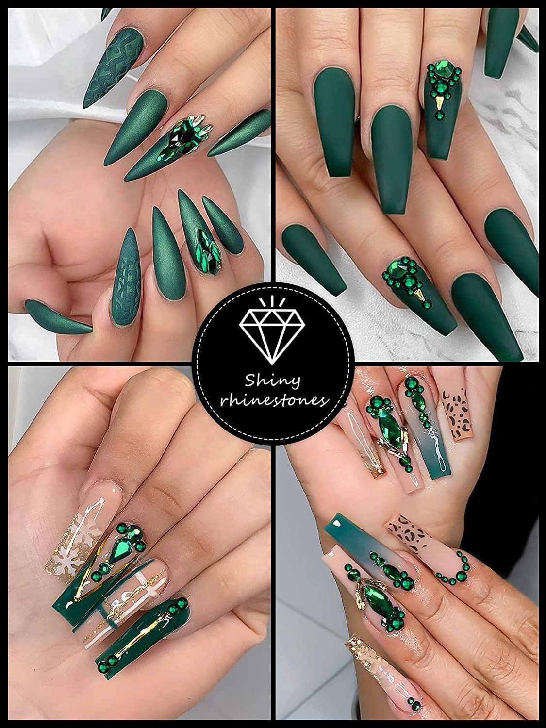 3100Pcs Green Rhinestones for Nail, EBANKU 12 Types of 600 Nail Diamonds  2500 Flat Rhinestones Kit Mixed Shape AB Nail Gems Jewels with Rhinestone Picker Dotting Pen Tweezers