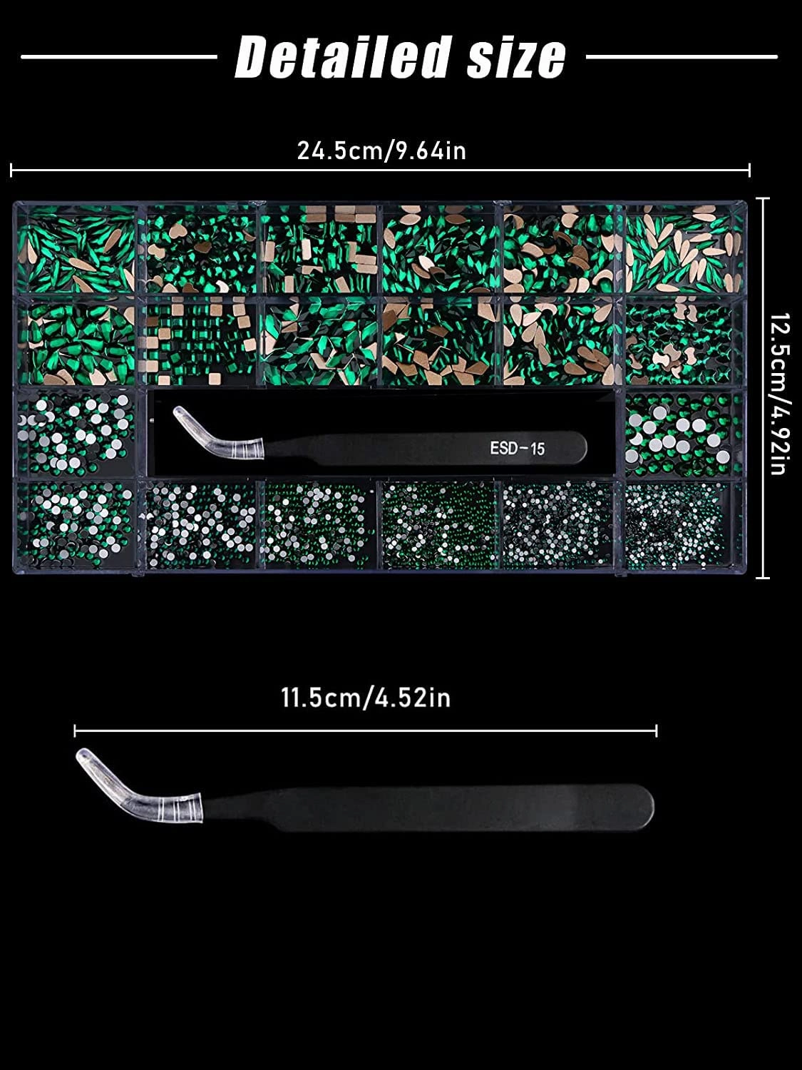 3100Pcs Green Rhinestones for Nail, EBANKU 12 Types of 600 Nail Diamonds  2500 Flat Rhinestones Kit Mixed Shape AB Nail Gems Jewels with Rhinestone Picker Dotting Pen Tweezers