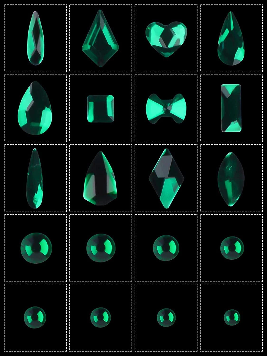 3100Pcs Green Rhinestones for Nail, EBANKU 12 Types of 600 Nail Diamonds  2500 Flat Rhinestones Kit Mixed Shape AB Nail Gems Jewels with Rhinestone Picker Dotting Pen Tweezers
