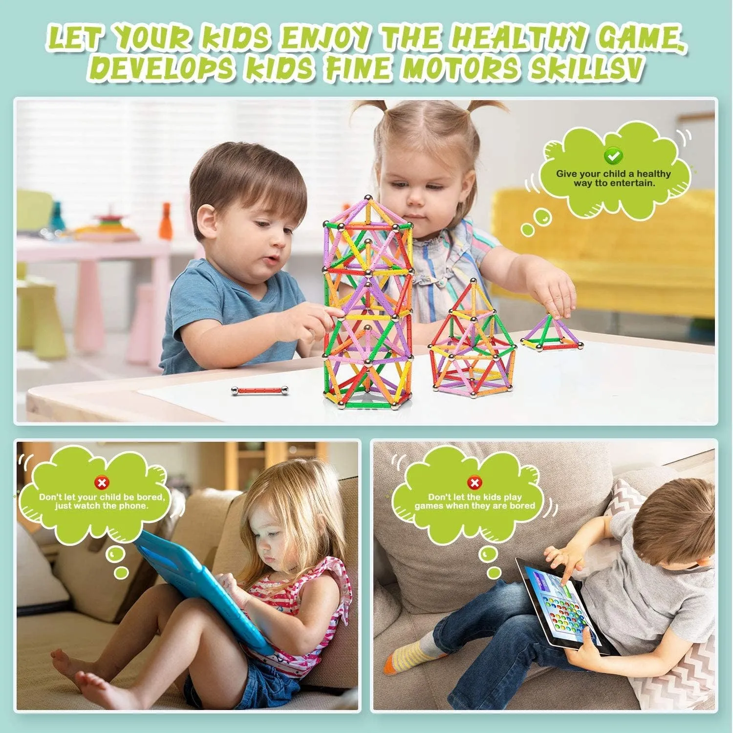 312PCS Magnetic Building Sticks Blocks Set, Magnet Educational Toys Magnetic Stacking Toys STEM Set, Non-Toxic Building Toy 3D Puzzle with Storage Bag