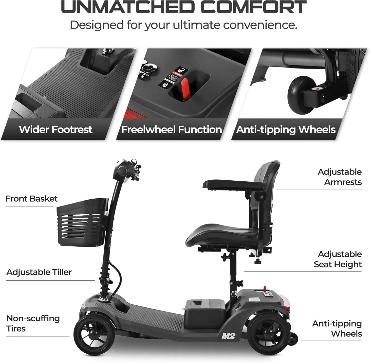 330lbs Max Weight, Electric Mobility Scooter for Adults 4 Wheel Mobility, 10-15miles Per Charge Electric Powered Wheelchair Power Scooters Black