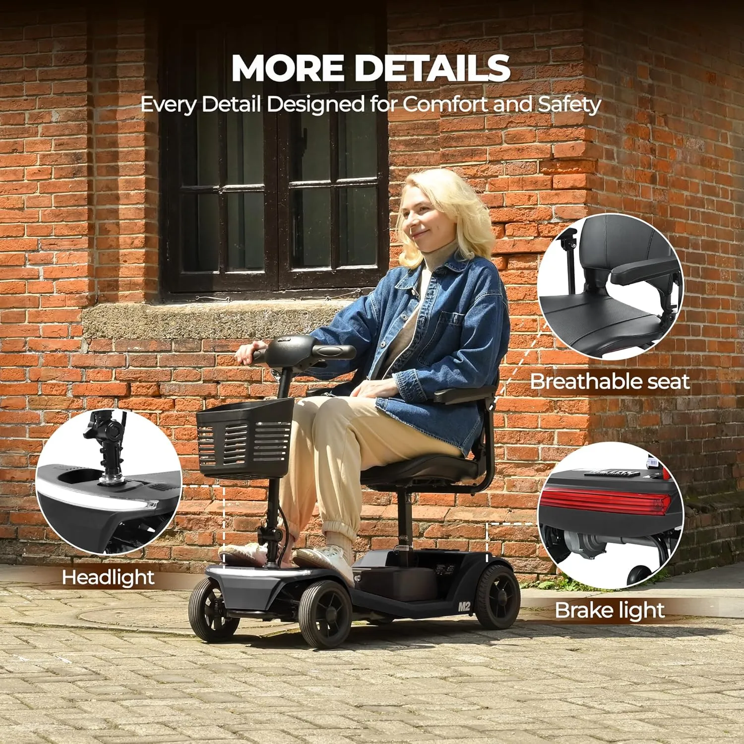 330lbs Max Weight, Electric Mobility Scooter for Adults 4 Wheel Mobility, 10-15miles Per Charge Electric Powered Wheelchair Power Scooters Black