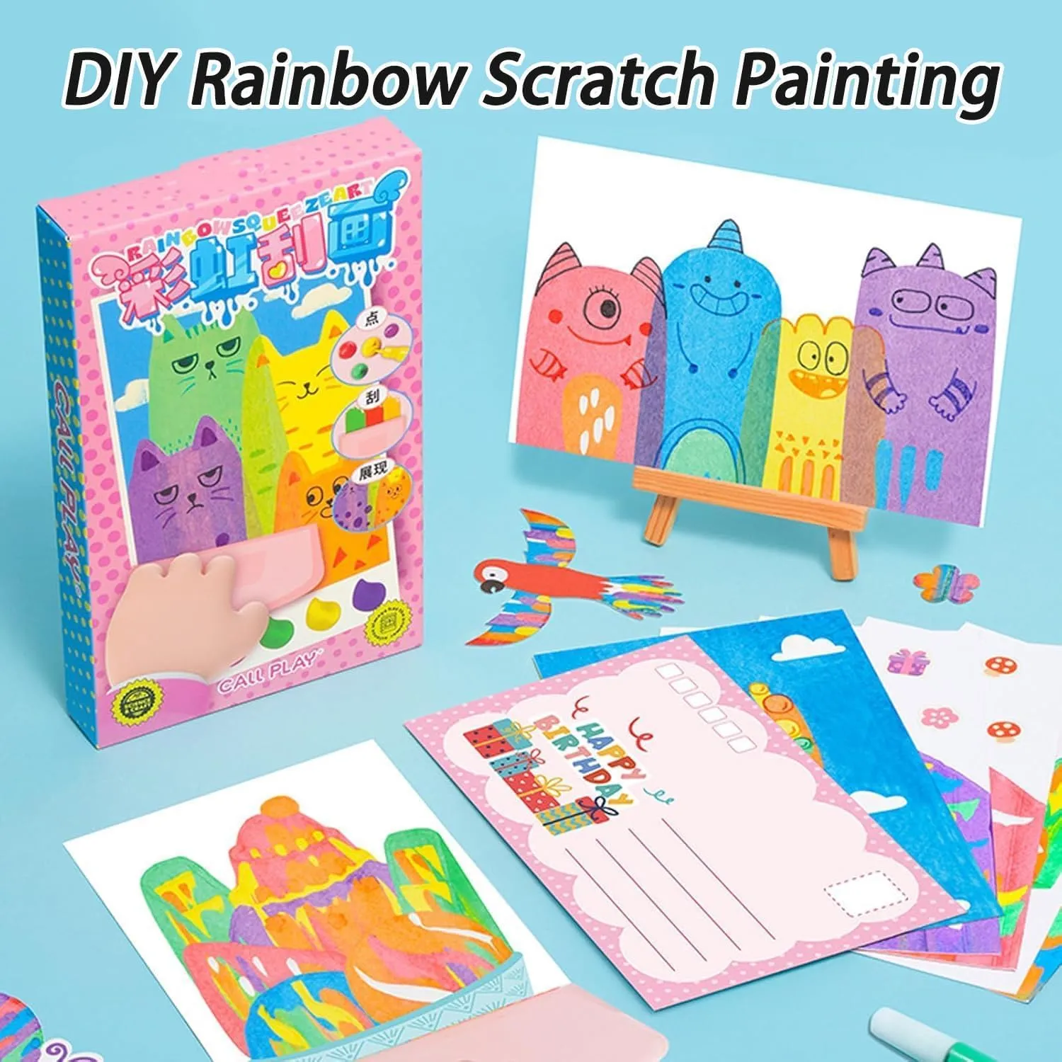 35 Pieces Abstract Dot Painting Art Kit, DIY Rainbow Scratch Painting, Squeegee Art Kids Paint Kit, Rainbow Dot Painting Art Kits (2pcs)