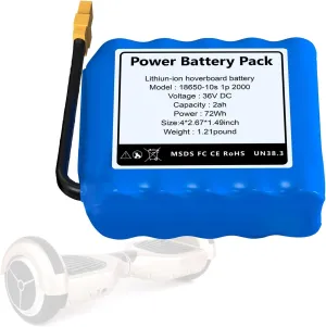 36V(Fit 42V) Hoverboard Battery 2Ah,Rechargeable Battery Replacement for Self Balancing Scooter, with XT60 Plug 10S1P Fit for 150W-300W Dual Motor, 1.49 x 2.67 x 4 inch, 1pack