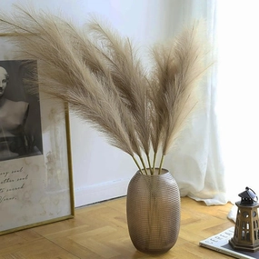 38" 10 Stems Faux Pampas Grass Decor - Tall Pampas Grass for Floor Vase Fluffy Artificial Pampas Grass for Boho Home Wedding Mothers Day Decoration（Brown）