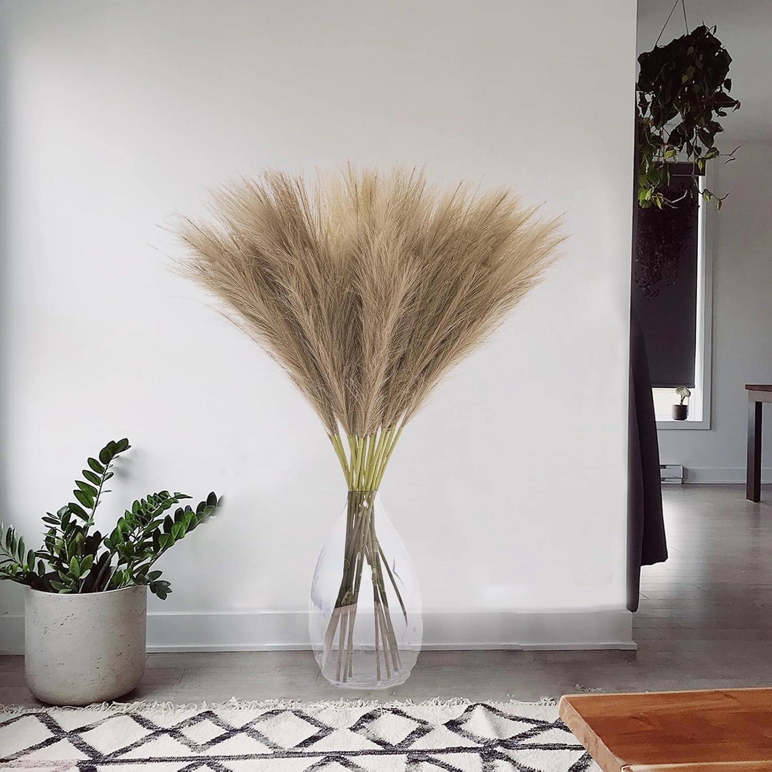 38" 10 Stems Faux Pampas Grass Decor - Tall Pampas Grass for Floor Vase Fluffy Artificial Pampas Grass for Boho Home Wedding Mothers Day Decoration（Brown）