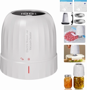 3 IN 1 Electric Vacuum Sealer Kit for Wide Mouth and Regular Mouth Mason Jars, Food Sealed Bags (White)