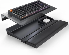 3 in 1 Keyboard Stand w/Wrist Rest and Storage Tray - Klearlook [Ultra Comfortable] PU Leather Wrist Pad & Acrylic Keyboard Riser, 16.9x7.3 inch Tilt Adjustable Computer Keyboard Stand Holder-Black