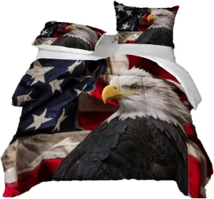 3D American Style Bedding Set for Kids, Bald Eagle Ultra Soft All Seasons Comforter Set Star Spangled Banner Bed Set 1 Comforter 2 Pillowcases (Twin)