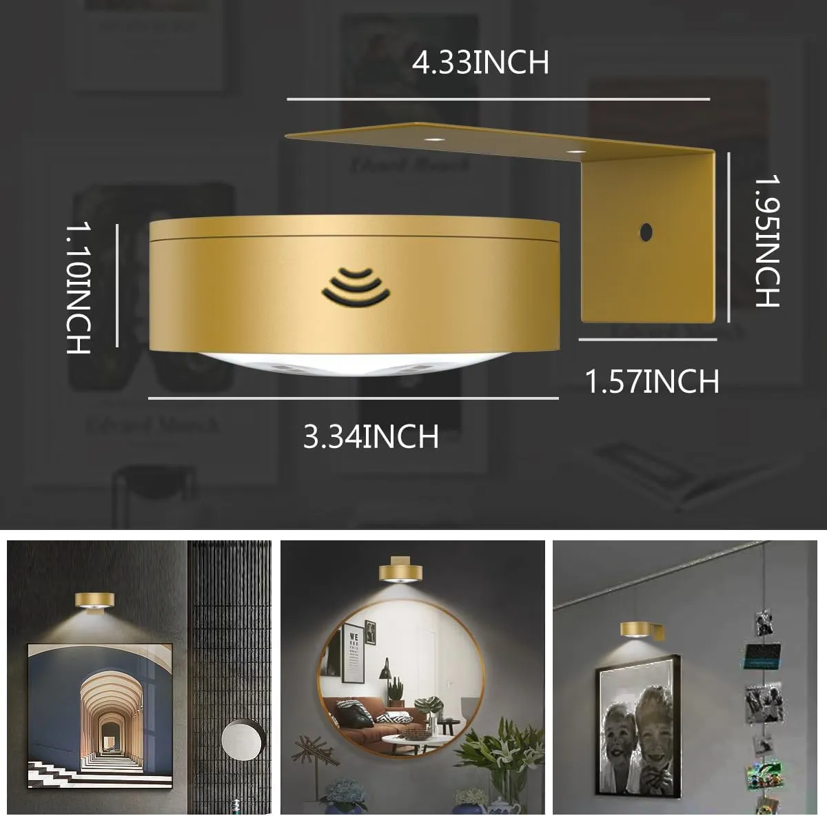 3Pack Picture Light Battery Operated Painting Lights for Wall Wireless Magnetic Display Art Light with Remote Control,Dimmable&Timer Portrait Light for Art Frame Artworking,Wall Decor Puck Lights-Gold
