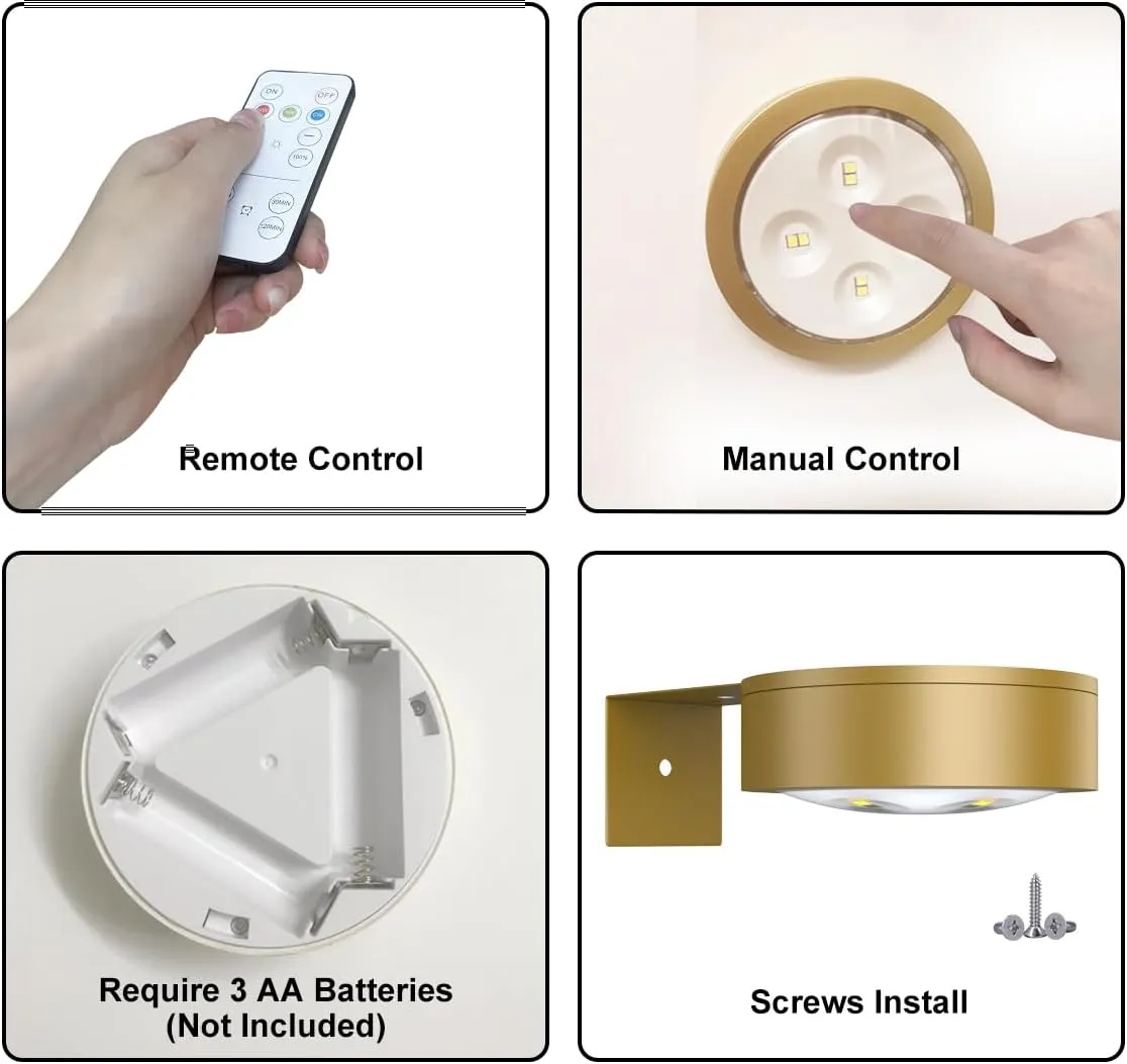 3Pack Picture Light Battery Operated Painting Lights for Wall Wireless Magnetic Display Art Light with Remote Control,Dimmable&Timer Portrait Light for Art Frame Artworking,Wall Decor Puck Lights-Gold