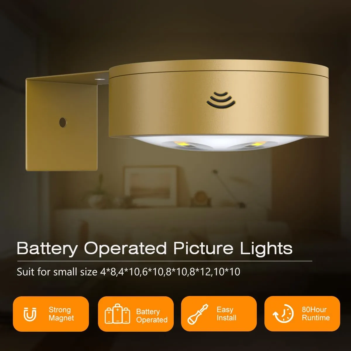 3Pack Picture Light Battery Operated Painting Lights for Wall Wireless Magnetic Display Art Light with Remote Control,Dimmable&Timer Portrait Light for Art Frame Artworking,Wall Decor Puck Lights-Gold