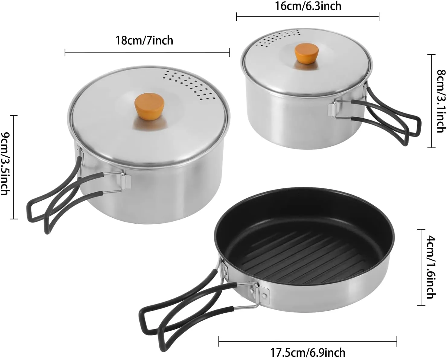 3pcs Camping Cookware Kit W/Storage Bag, Camping Cookware Set, 304 Stainless Steel Camping Pots & Pans Set, Silver Campfire Cooking Equipment, Portable Non-Stick Camping Cooking Set for Beach Trips
