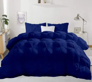 3pcs Organic Cotton Pinch Pleated Super King 120x120 Comforter with 2 Pillow 4 Corner Tabs Ultra Soft-Fluffy,Pin Tuck,Baffle Box Beautiful Pinch Pleat Design Warm Comforter Royal Blue