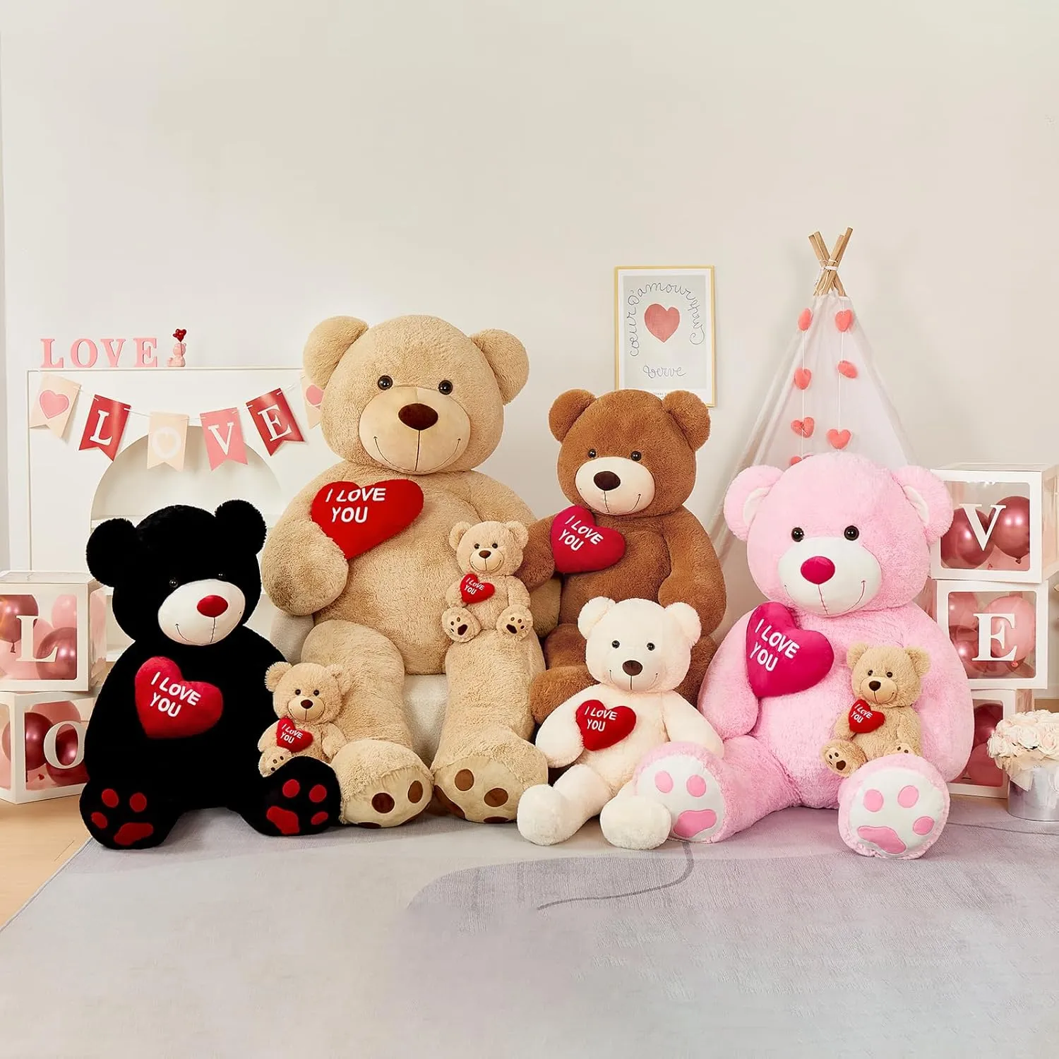 3Pcs Valentines Bulk Teddy Bear with Heart, Cute Brown Teddy Bear Stuffed Animals, 12" Soft Bear Plushie Toy Stuffed Bear Plush Gifts for Girlfriend Kid