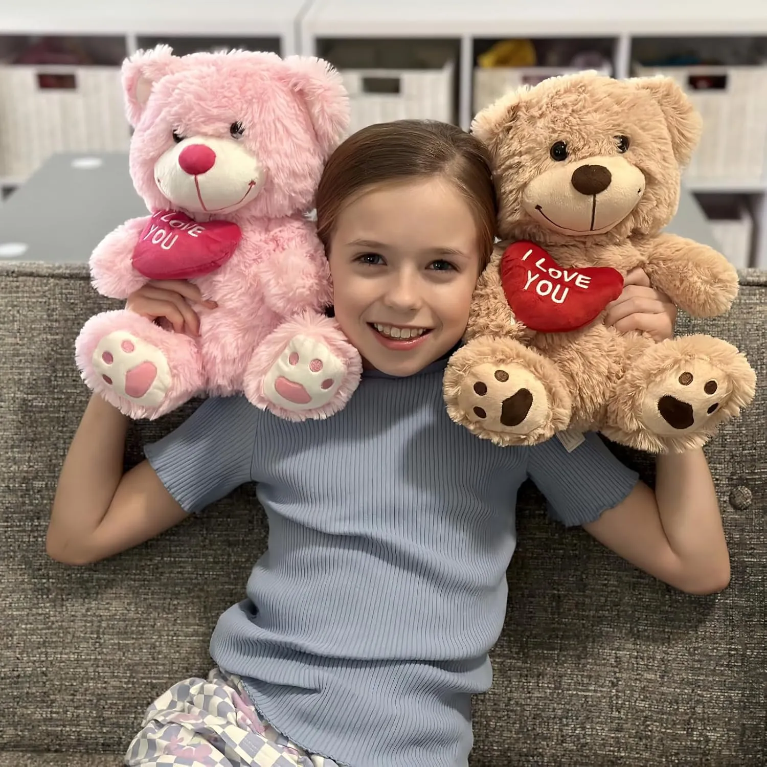 3Pcs Valentines Bulk Teddy Bear with Heart, Cute Brown Teddy Bear Stuffed Animals, 12" Soft Bear Plushie Toy Stuffed Bear Plush Gifts for Girlfriend Kid