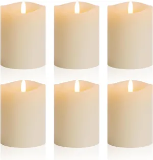4 inch Flickering Flameless Candles with Remote, LED Pillar Candle Small, Real Wax Battery Operated Candles with Timer, Ivory Fake Candles for Wedding,Party,Christmas Decor, Set of 6