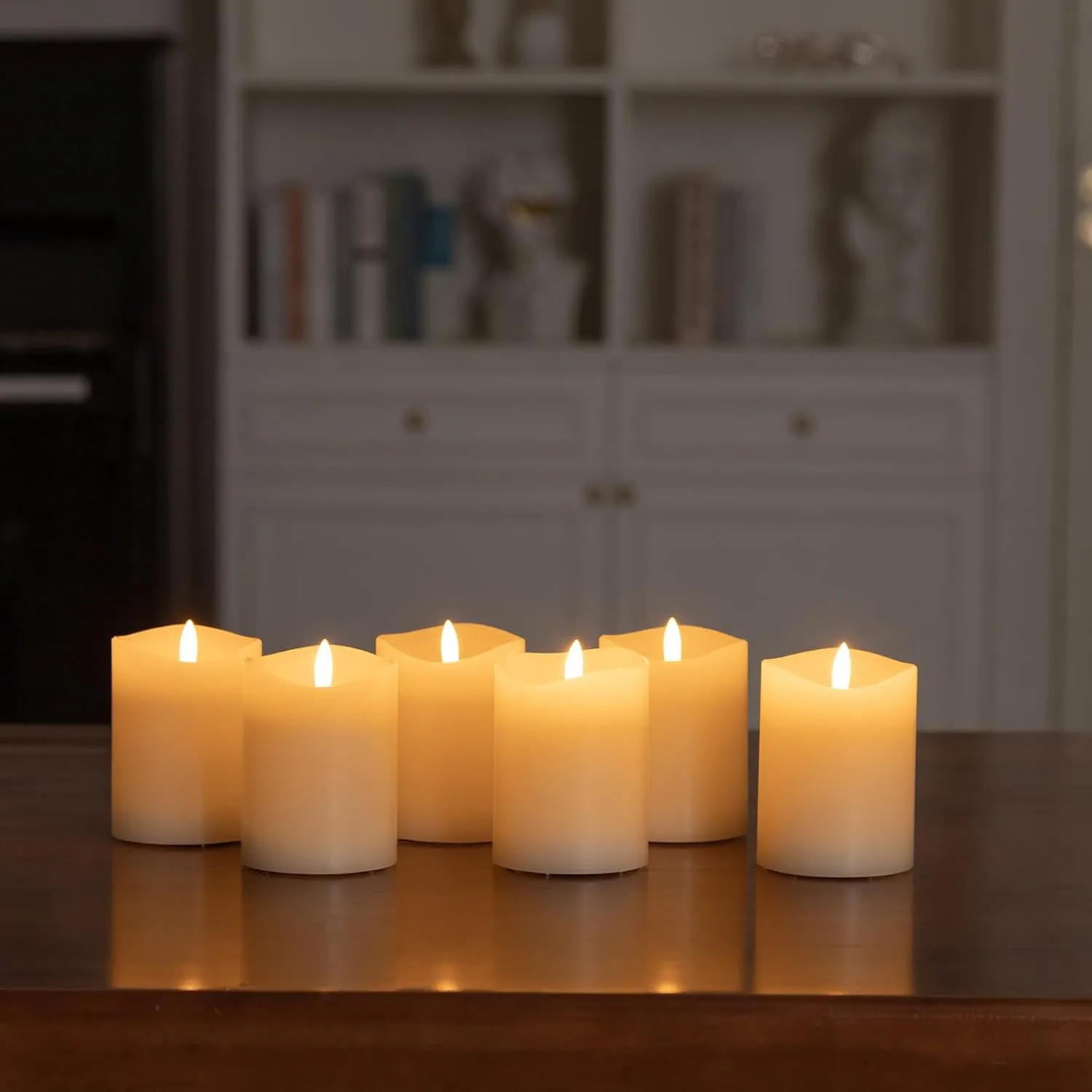 4 inch Flickering Flameless Candles with Remote, LED Pillar Candle Small, Real Wax Battery Operated Candles with Timer, Ivory Fake Candles for Wedding,Party,Christmas Decor, Set of 6
