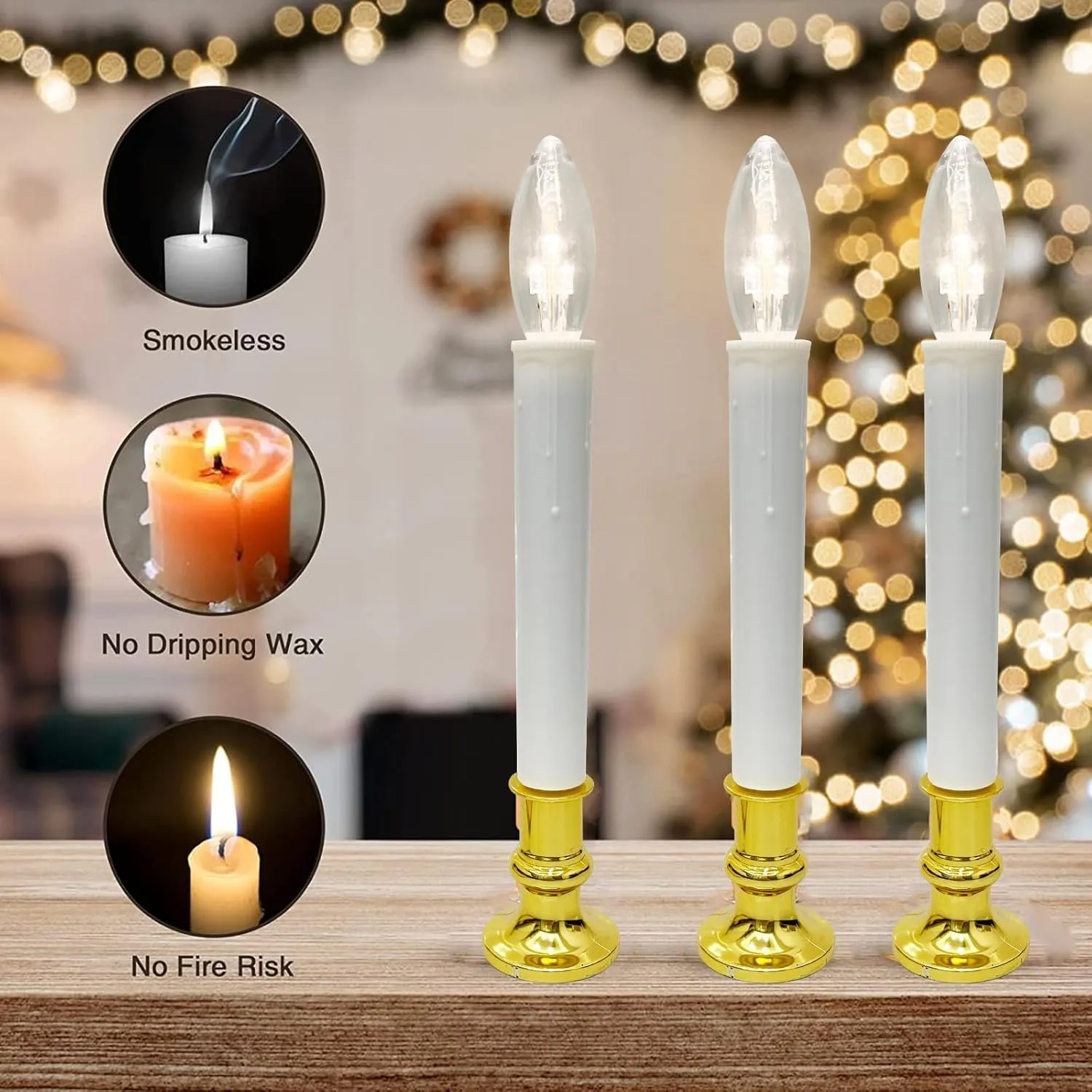 4 Pack Christmas Battery Operated LED Window Candles with Timer, Christmas Window Candles Lights with 3V Ultra-Bright LED Bulbs for Halloween Decorations Indoor Windows Mantels Table , 4 Suction Cups
