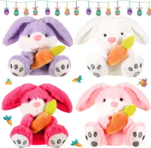 4 Pack Easter Plush Bunny 5.3 Inch Easter Stuffed Sitting Lop Eared Rabbit with Carrot Soft Lovely for Kids Baby Boys Girls Easter Basket Stuffers Animal Birthday Parties(Sweet Color)