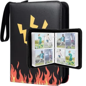 4 Pocket Card Binder,Trading Card Binder with Sleeves,400 Pockets Card Holder with 50 Removable Sleeves (Black)