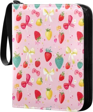 4 Pockets Trading Card Binder Colorful Strawberries Holds 400 Standard Cards Waterproof TCG CCG MTG Album Gifts for Collectors Boys Girls