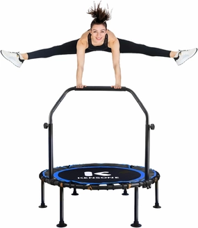 40/48" Mini Rebounder for Adults with Bungee Cords, 450/550LBS Quiet Indoor Exercise Trampoline with Adjustable Foam Handle Bar for Gym Workout, Home Fitness