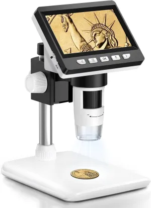 4.3" Coin Microscope - Aopick LCD Digital Microscope 1000X, 1080P USB Coin Magnifier for Error Coins with 8 Adjustable LED Lights, PC View, Compatible with MacOS Windows