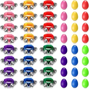 48 Pcs Shaker Musical Instruments for Kids, 24 Egg Shaker and 24 Adjustable Wrist Hand Band Jingle Bells Musical Rhythm Learning Toy for Music Learning Christmas Birthday Party Favors