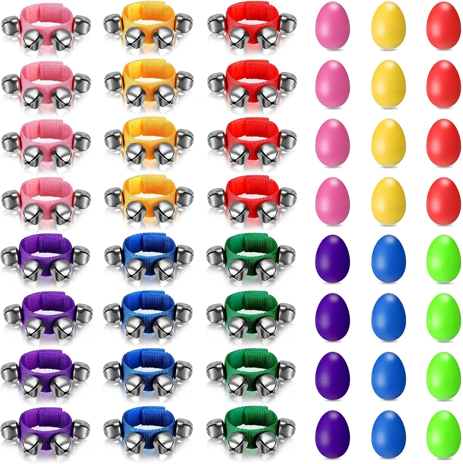 48 Pcs Shaker Musical Instruments for Kids, 24 Egg Shaker and 24 Adjustable Wrist Hand Band Jingle Bells Musical Rhythm Learning Toy for Music Learning Christmas Birthday Party Favors