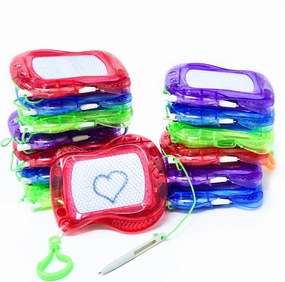 4E's Novelty Mini Drawing Board for Kids (Pack of 24) Bulk Backpack Keychain Clip Drawing Boards, Erasable Doodle Sketch and Writing Pad Stocking Stuffers for Boys & Girls