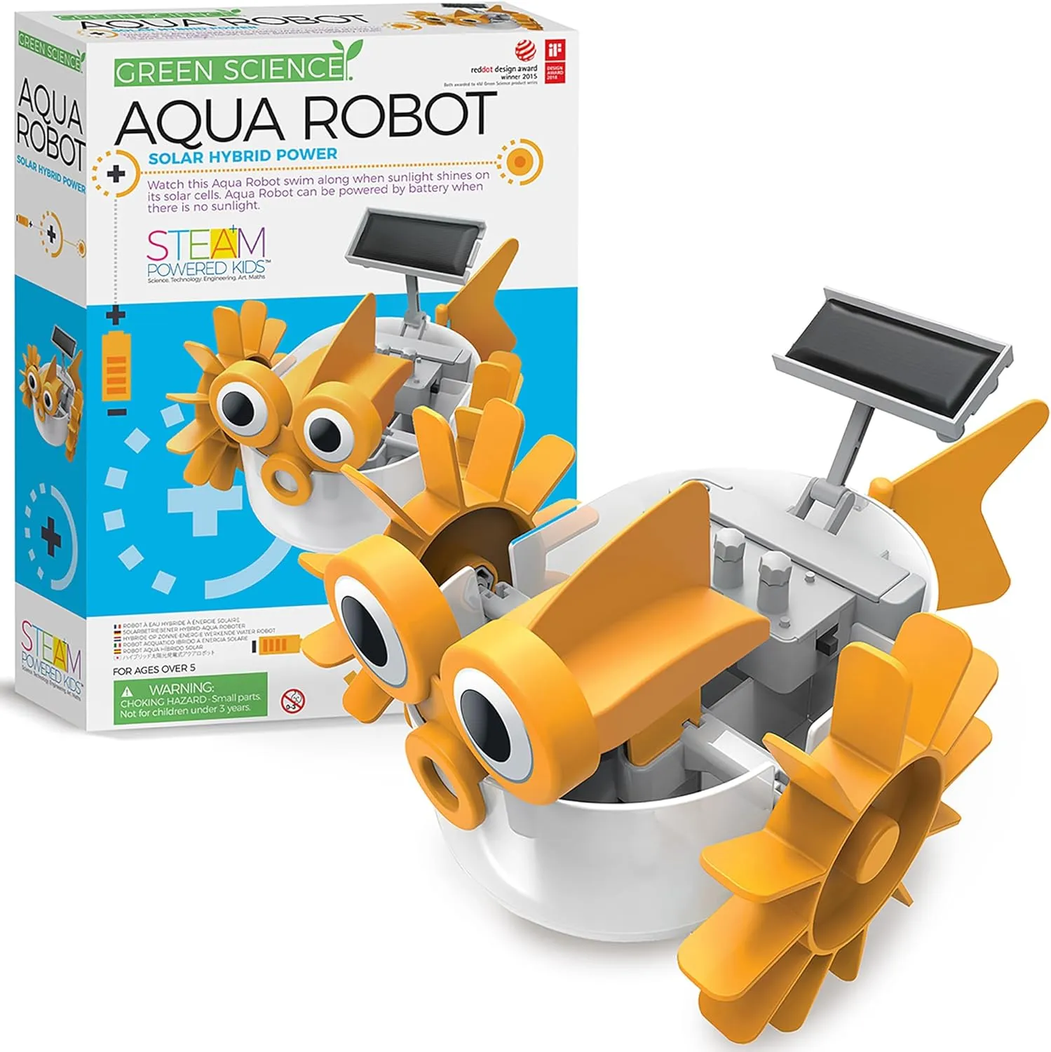 4M: Green Science: Aqua Robot - DIY Water Swimming Fish Toy Robot, Solar & Battery Hybrid Power, STEM Building Craft & Activity Set, Kids Ages 5 