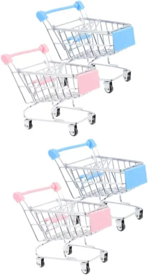 4pcs Mini Shopping Cart for Boys and Girls Creative Desktop Decor Toy for Storing Pens Gadgets and More Charming Design for Room Decor
