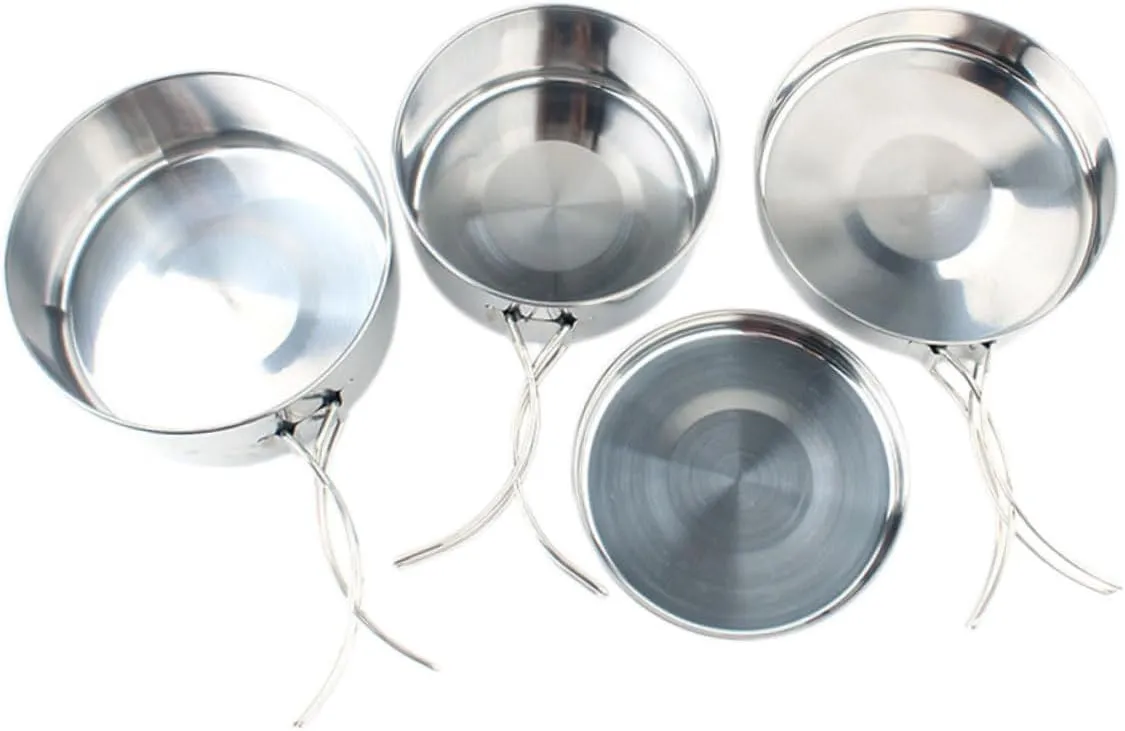 4pcs Stainless Steel Cookware Camping and Outdoor Cooking Portable Kitchenware for Hiking and Backpacking and Lightweight Cookware People