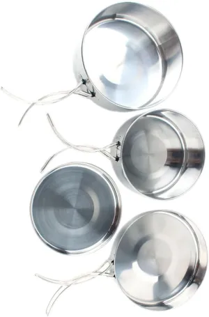 4pcs Stainless Steel Cookware Camping Hiking Outdoor Cooking Portable Lightweight Combination Cooking Accessories for People Compact Design