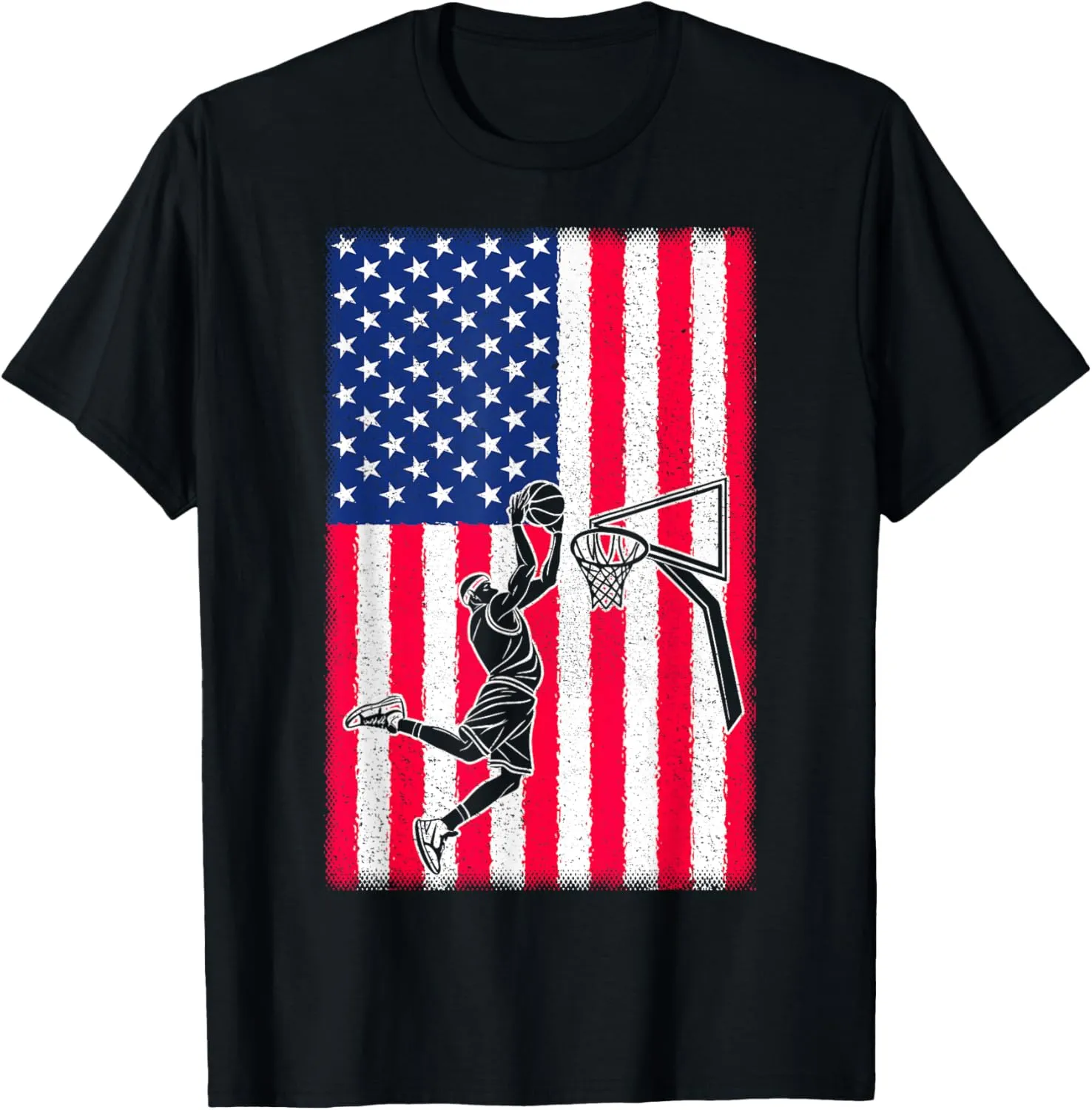 4th of July Basketball Player Patriotic USA Flag Hoop Dunk T-Shirt