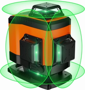 4x360° Laser Level 360 Self Leveling, 16 Line Laser Leveler for Construction Floor Tiling and Ceiling Rechargeable Green Beam 4D Plane Magnetic Bracket Included, K4-360G