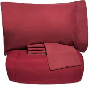 5 Piece King Comforter Set All Season Soft Down Alternative Blanket & Luxurious Cotton Fits Mattress Up to 18" Deep Pocket Bed 4 Piece Sheet Set Burgundy