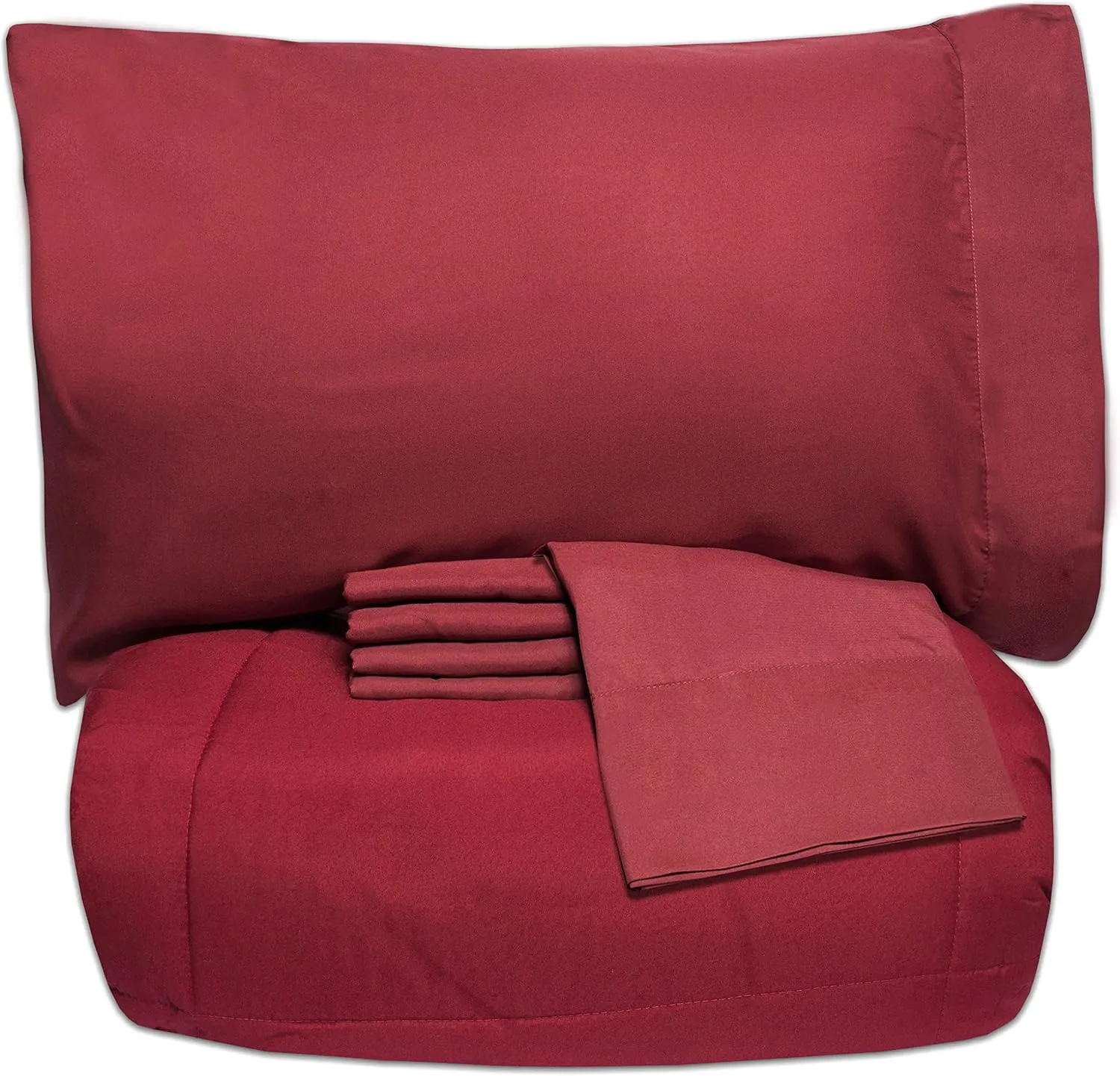5 Piece King Comforter Set All Season Soft Down Alternative Blanket & Luxurious Cotton Fits Mattress Up to 18" Deep Pocket Bed 4 Piece Sheet Set Burgundy