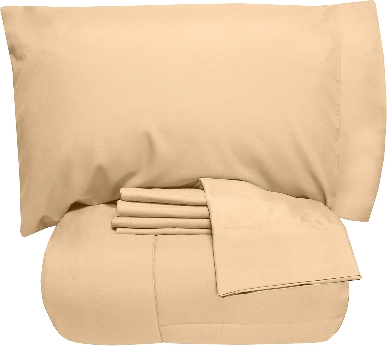5 Piece King Comforter Set All Season Soft Down Alternative Blanket & Luxurious Cotton Fits Mattress Up to 18" Deep Pocket Bed 4 Piece Sheet Set Camel