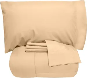 5 Piece King Comforter Set All Season Soft Down Alternative Blanket & Luxurious Cotton Fits Mattress Up to 18" Deep Pocket Bed 4 Piece Sheet Set Camel