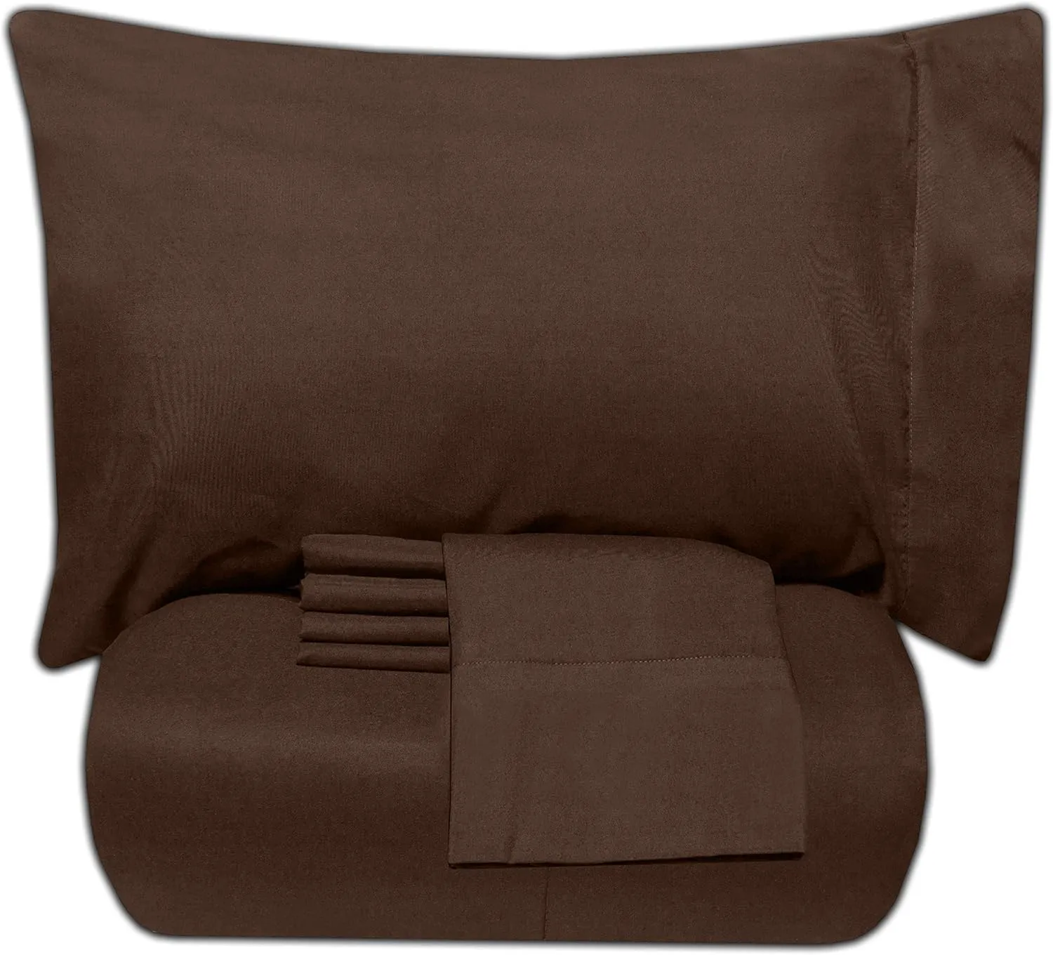5 Piece Queen Comforter Set All Season Soft Down Alternative Blanket & Luxurious Cotton Fits Mattress Up to 18" Deep Pocket Bed 4 Piece Sheet Set Brown Chocolate