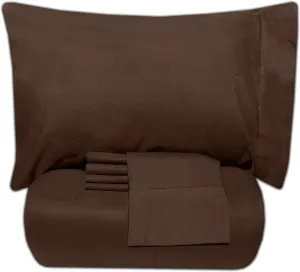 5 Piece Queen Comforter Set All Season Soft Down Alternative Blanket & Luxurious Cotton Fits Mattress Up to 18" Deep Pocket Bed 4 Piece Sheet Set Brown Chocolate