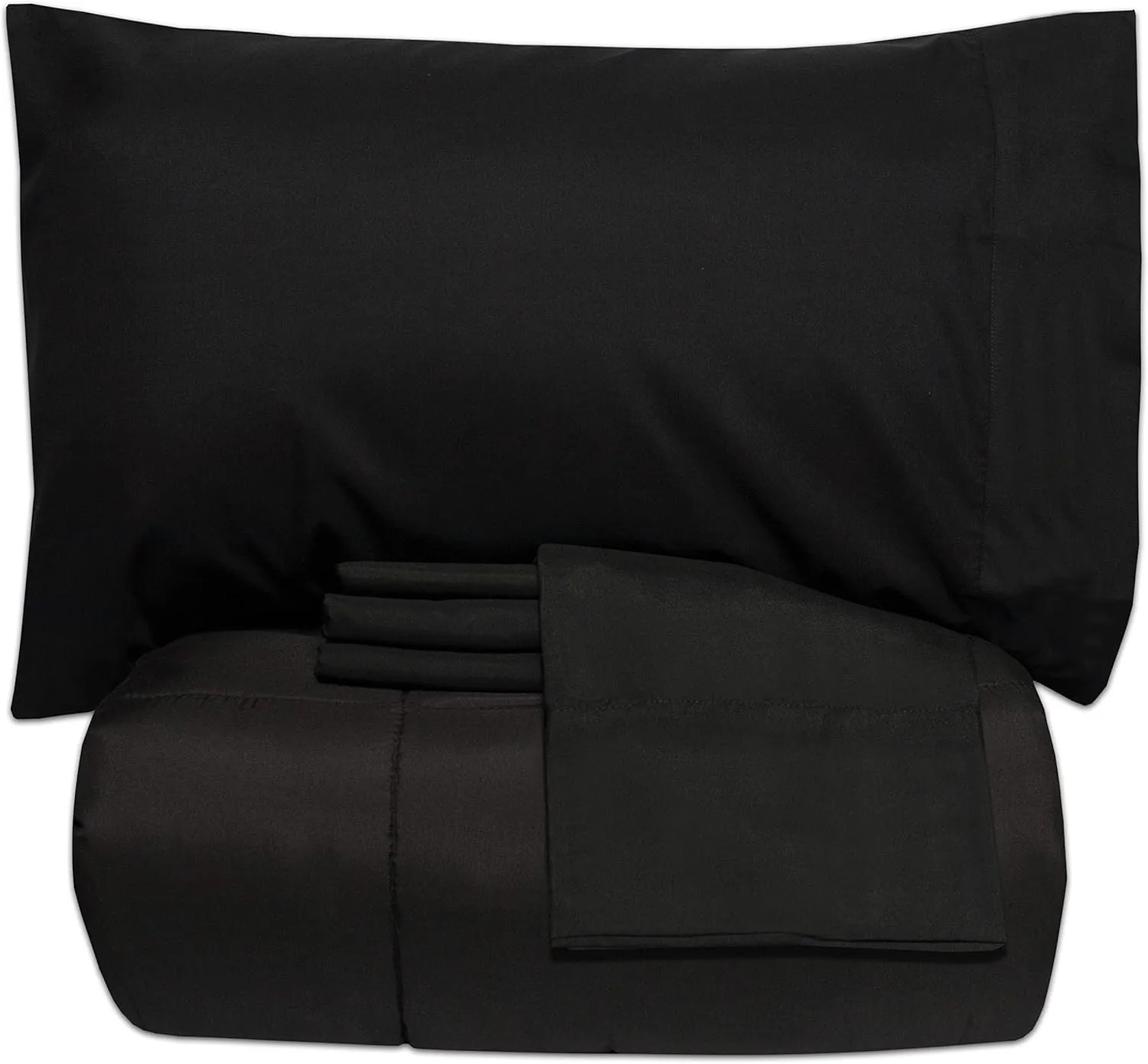 5 Piece Twin Comforter Set All Season Soft Down Alternative Blanket & Luxurious Cotton Fits Mattress Up to 18" Deep Pocket Bed 4 Piece Sheet Set Black