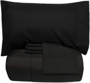 5 Piece Twin Comforter Set All Season Soft Down Alternative Blanket & Luxurious Cotton Fits Mattress Up to 18" Deep Pocket Bed 4 Piece Sheet Set Black