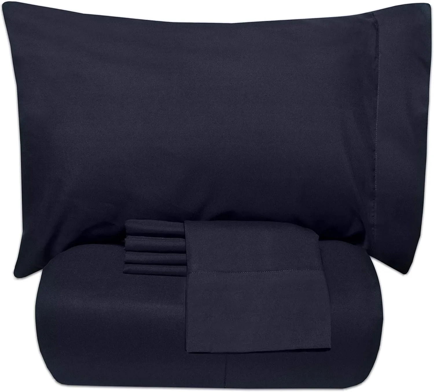 5 Piece Twin Comforter Set All Season Soft Down Alternative Blanket & Luxurious Cotton Fits Mattress Up to 18" Deep Pocket Bed 4 Piece Sheet Set Navy Blue