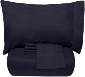 5 Piece Twin Comforter Set All Season Soft Down Alternative Blanket & Luxurious Cotton Fits Mattress Up to 18" Deep Pocket Bed 4 Piece Sheet Set Navy Blue